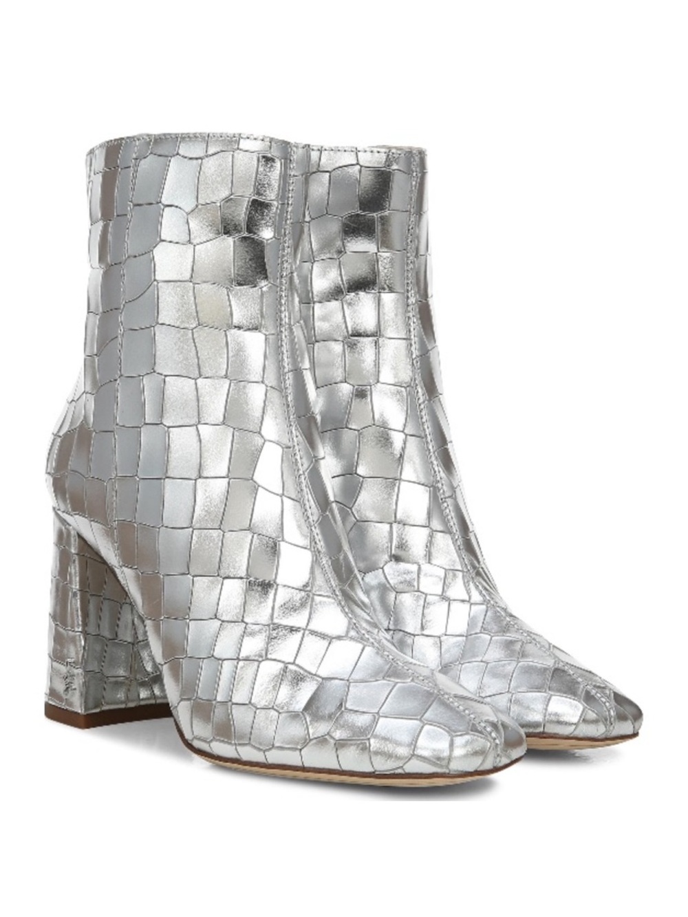 Sam Edelman Silver Croc-Embossed Block Heel Ankle Boot -Booties